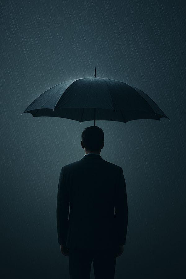 Umbrella sheltering from heavy rainfall